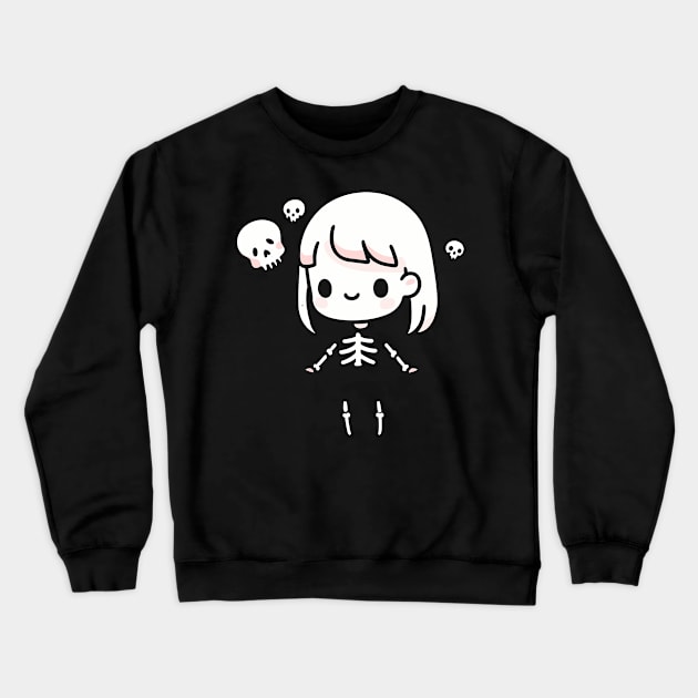 Cute Skeleton Girl With Skulls | Kawaii Girl Design | Cute Halloween gift Crewneck Sweatshirt by Nora Liak